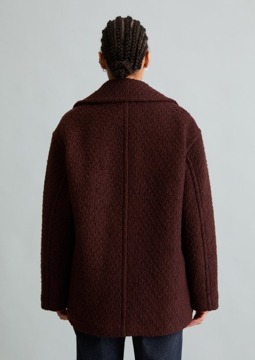 Short Bouclé Coat, Regular Fit — Espresso Brown