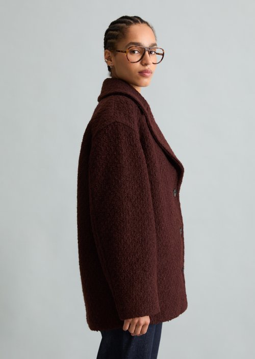 Short Bouclé Coat, Regular Fit — Espresso Brown
