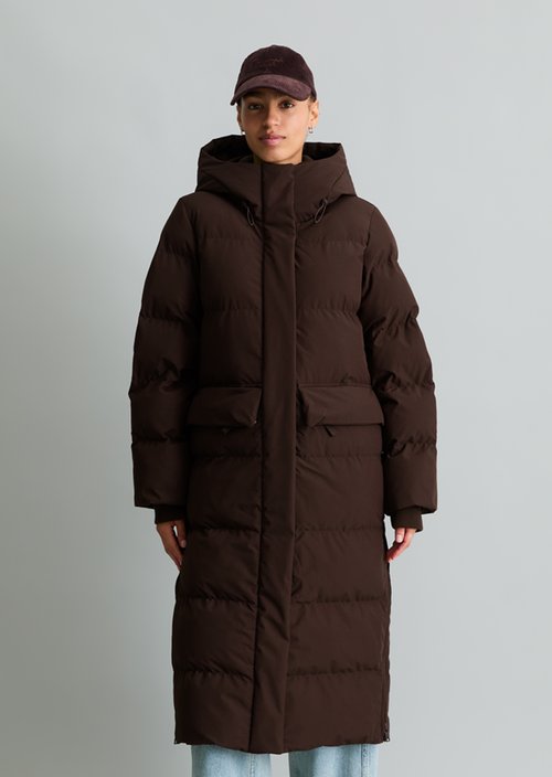 Regular-Fit Hooded Puffer Coat — Espresso Brown
