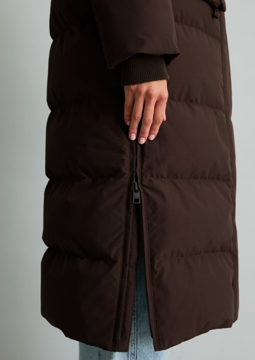 Regular-Fit Hooded Puffer Coat — Espresso Brown