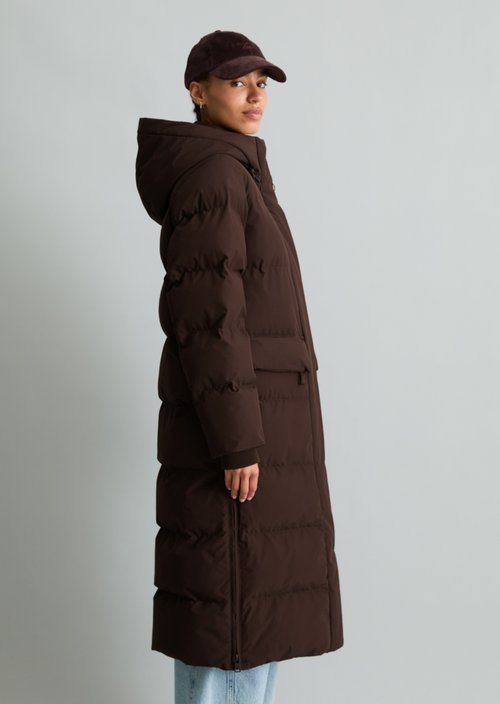 Regular-Fit Hooded Puffer Coat — Espresso Brown