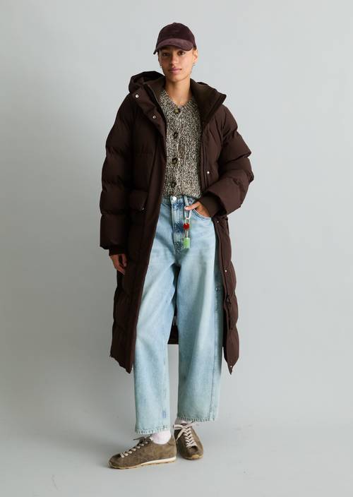 Regular-Fit Hooded Puffer Coat Espresso Brown in front view