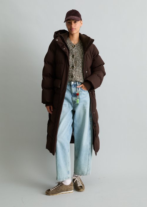 Regular-Fit Hooded Puffer Coat — Espresso Brown