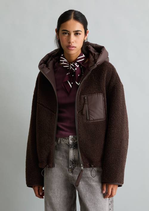 Regular-Fit Teddy Jacket Espresso Brown in front view