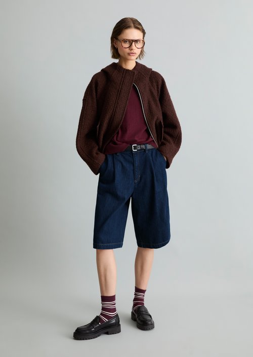 Bouclé Hooded Jacket, Regular Fit — Espresso Brown