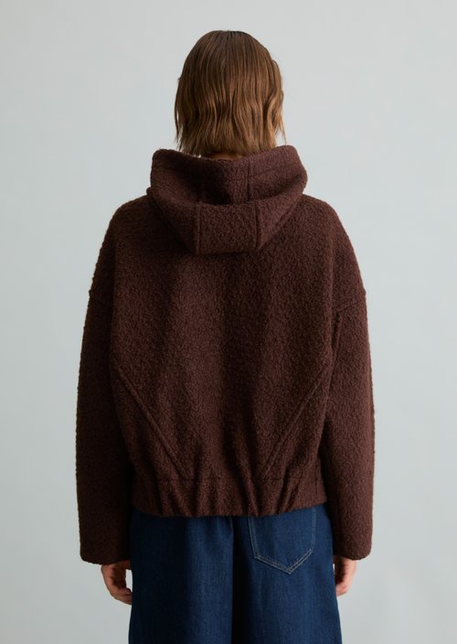 Bouclé Hooded Jacket, Regular Fit — Espresso Brown