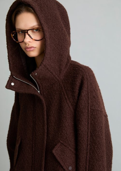 Bouclé Hooded Jacket, Regular Fit — Espresso Brown