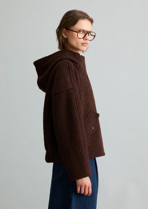 Bouclé Hooded Jacket, Regular Fit — Espresso Brown