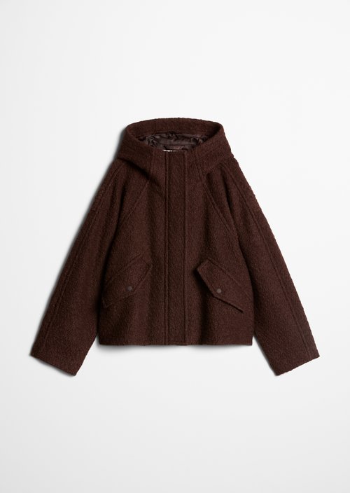 Bouclé Hooded Jacket, Regular Fit — Espresso Brown