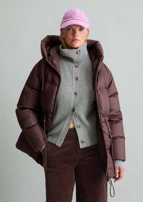 Regular-Fit Down Puffer Jacket Espresso Brown in front view
