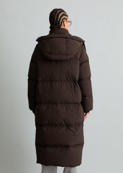 Quilted Down Coat, Regular Fit — Espresso Brown