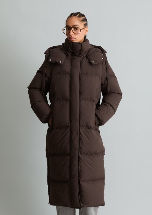 Quilted Down Coat, Regular Fit — Espresso Brown