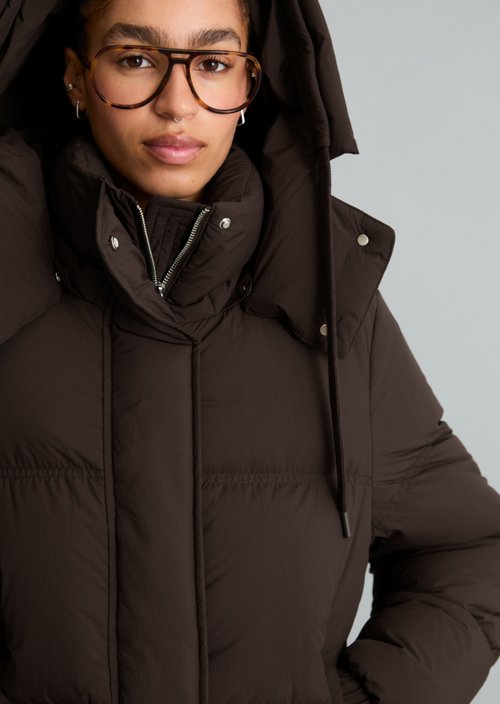 Quilted Down Coat, Regular Fit — Espresso Brown
