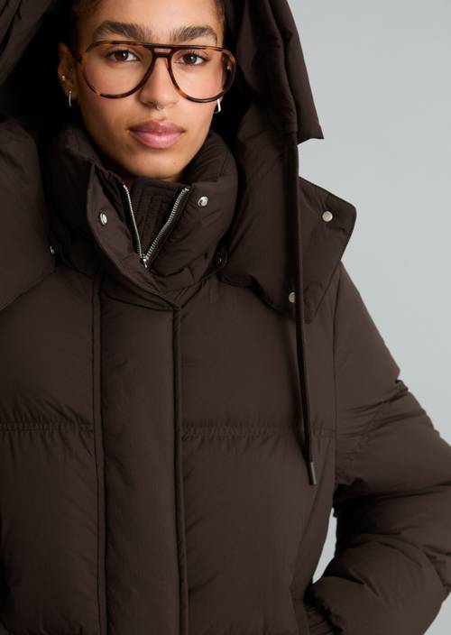 Quilted Down Coat, Regular Fit Espresso Brown in detail view