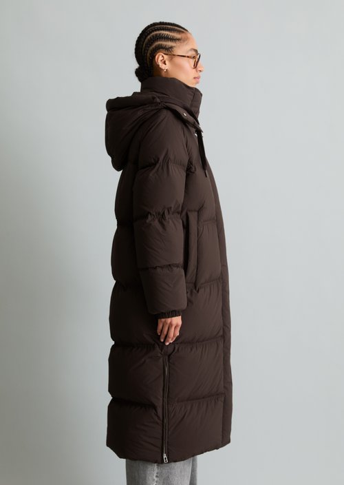 Quilted Down Coat, Regular Fit — Espresso Brown