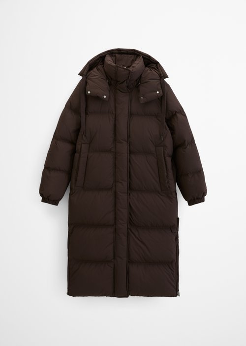 Quilted Down Coat, Regular Fit — Espresso Brown