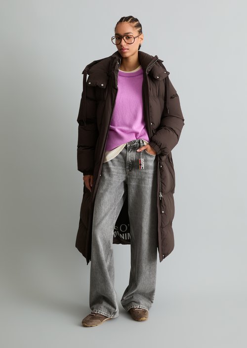 Quilted Down Coat, Regular Fit — Espresso Brown