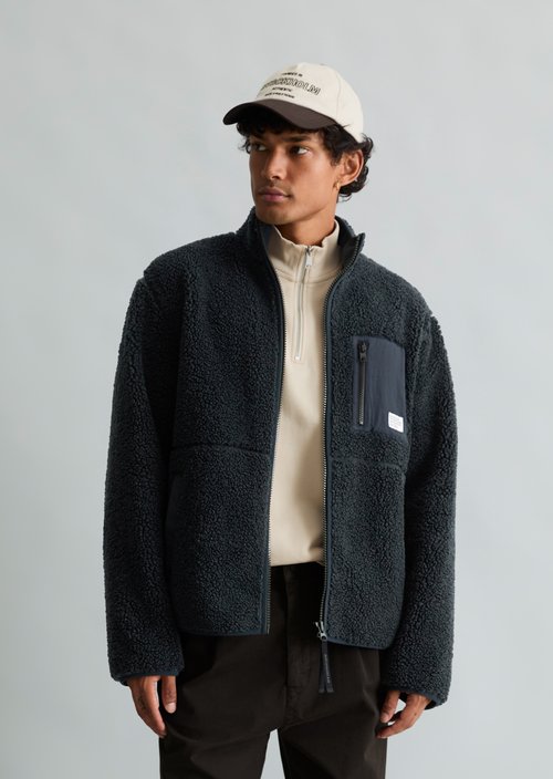 Regular-Fit Teddy Jacket — Dark Navy