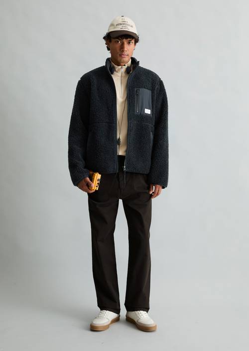 Regular-Fit Teddy Jacket Dark Navy in front view