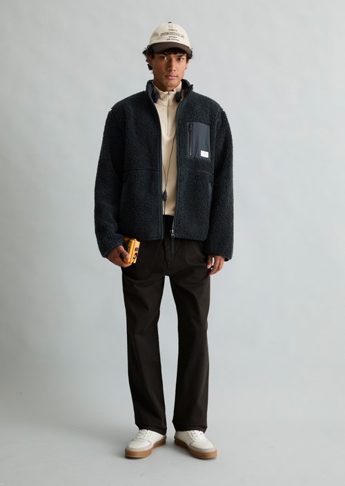 Regular-Fit Teddy Jacket — Dark Navy