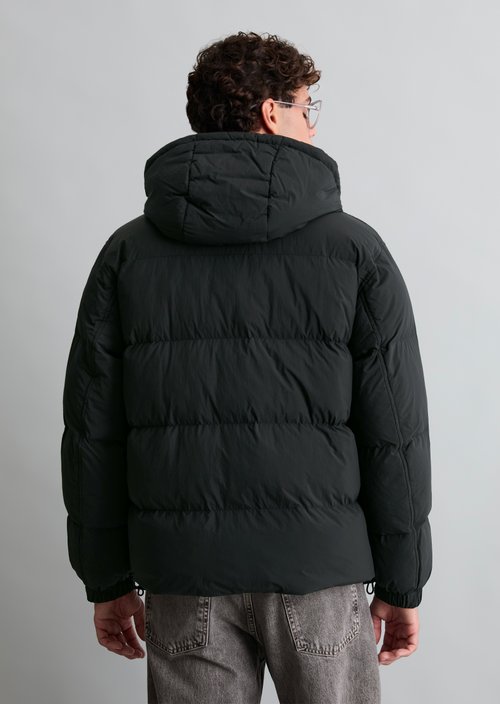 Loose-fitting hooded puffer jacket — Black