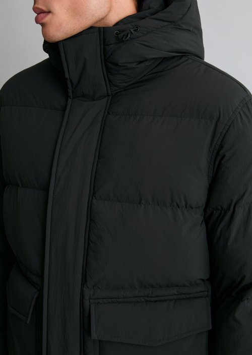 Loose-fitting hooded puffer jacket — Black
