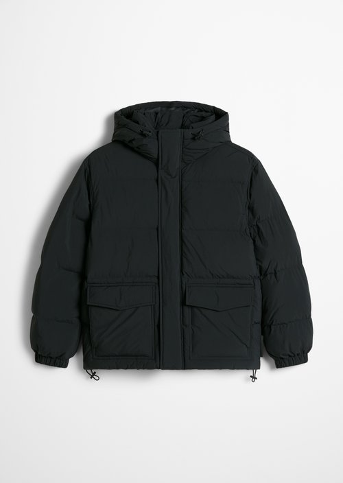 Loose-fitting hooded puffer jacket — Black
