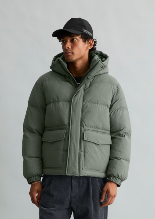 Loose-fitting hooded puffer jacket — Green Jasper
