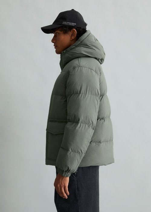 Loose-fitting hooded puffer jacket — Green Jasper