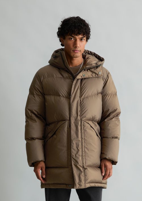 Regular-Fit Down Coat — Chocolate Fudge