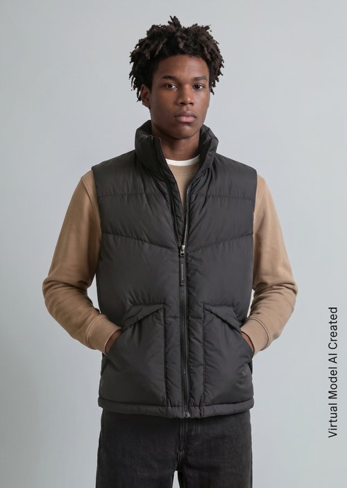 Regular-Fit Down Vest — Black