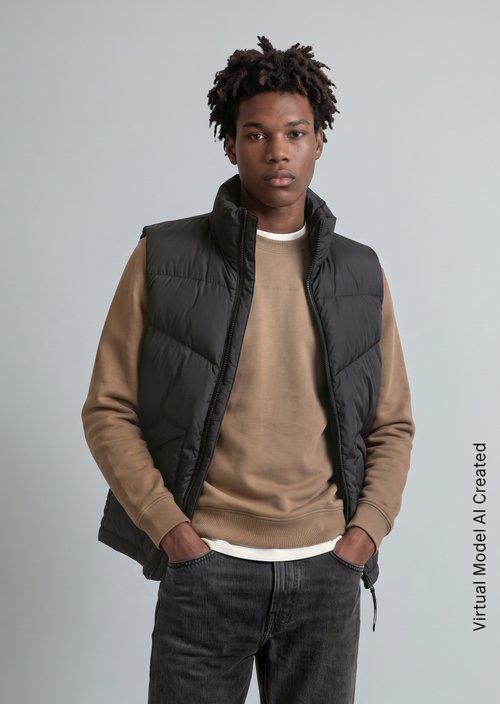 Regular-Fit Down Vest — Black