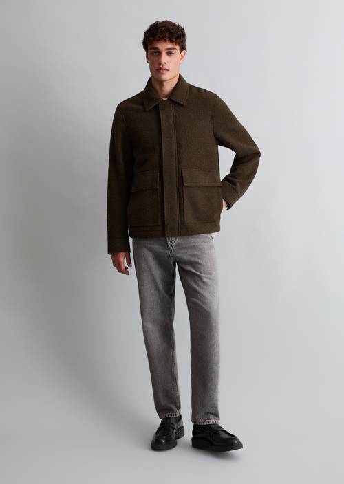 Regular-Fit Wool Jacket Chocolate Fudge in front view