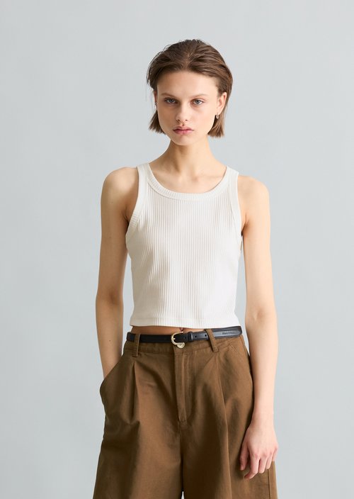 Ribbed top slim cropped — Silky White