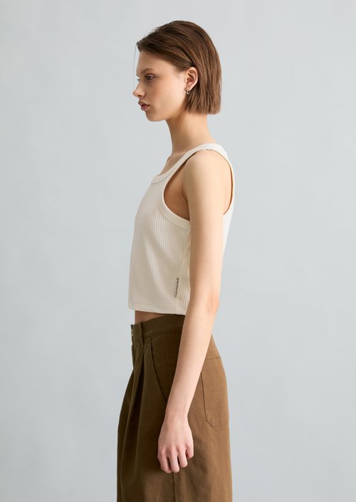 Ribbed top slim cropped — Silky White