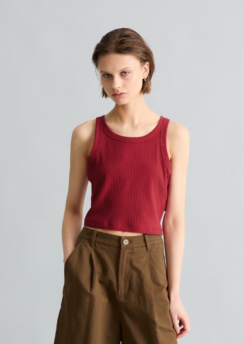 Ribbed top slim cropped — Vivid Cherry