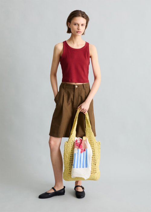 Ribbed top slim cropped — Vivid Cherry