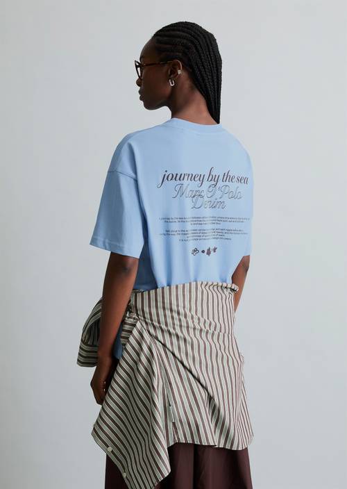 Logo T-shirt relaxed Flaxflower Blue in front view