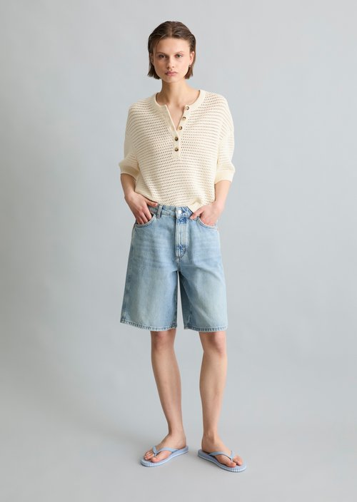 Relaxed short-sleeved sweater — Creamy White