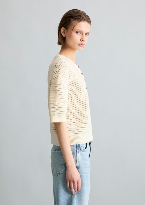 Relaxed short-sleeved sweater — Creamy White