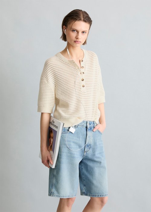 Relaxed short-sleeved sweater — Creamy White