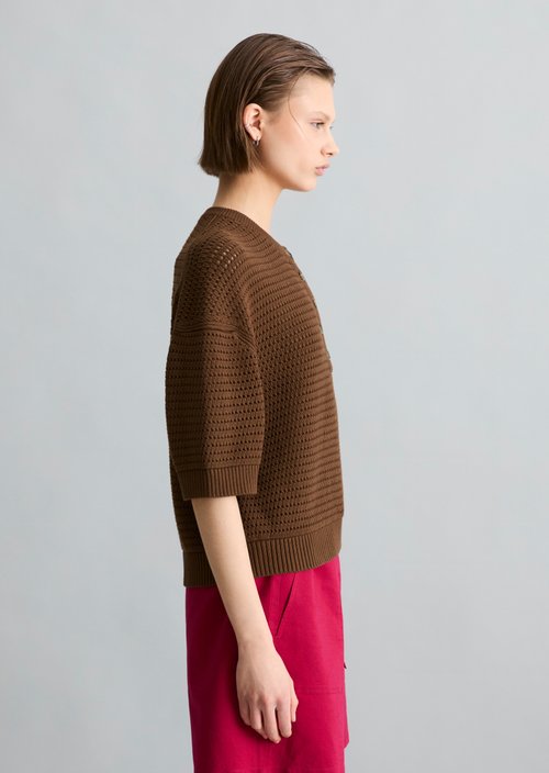 Relaxed short-sleeved sweater — Umbra Brown