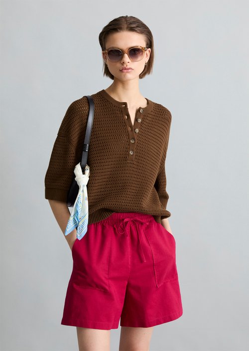 Relaxed short-sleeved sweater — Umbra Brown