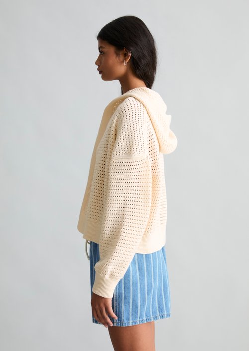 Hooded cardigan loose — Creamy White