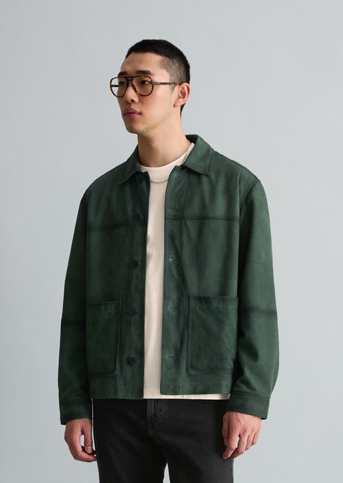 Leather jacket regular — Moss Green