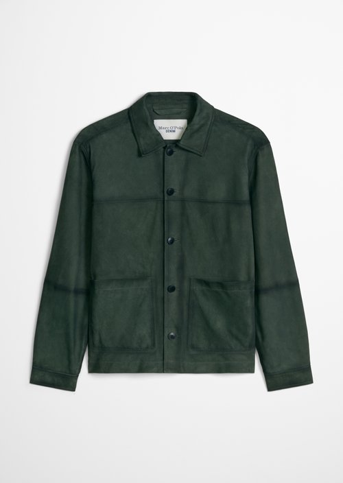 Leather jacket regular — Moss Green