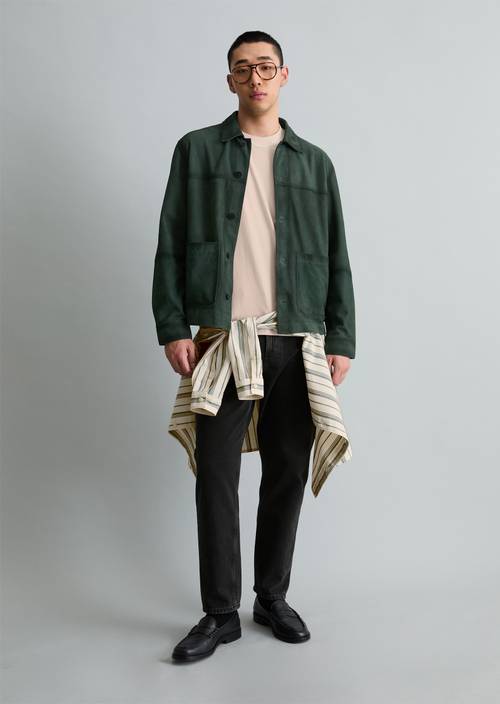 Leather jacket regular Moss Green in front view