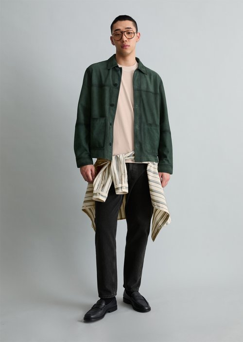 Leather jacket regular — Moss Green
