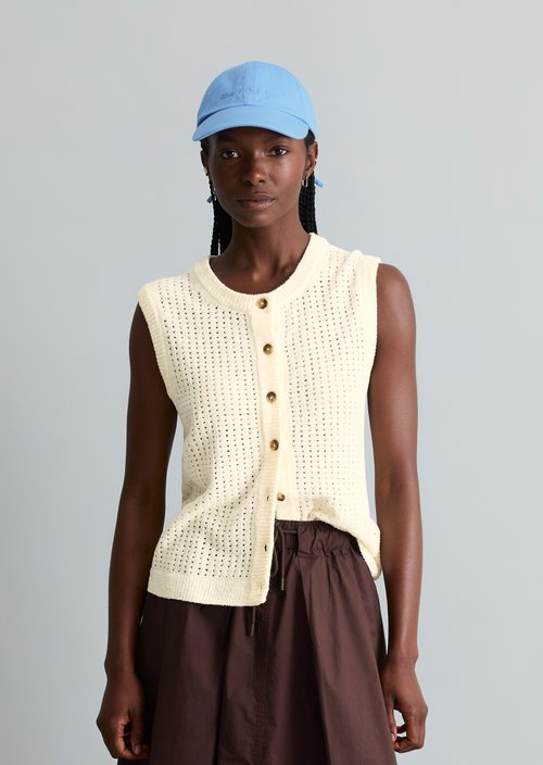 Sleeveless cardigan slim — Creamy White