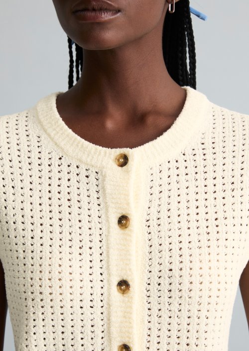 Sleeveless cardigan slim — Creamy White